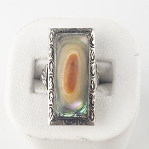 lot 39 image: Unique Red Coral Blister Pearl Sterling Silver Statement Ring . Size 4.75 - 5.