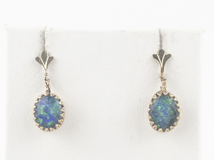 lot 5 image: Oval Cabochon Cut Opal 14K Yellow Gold Dangle Earrings .