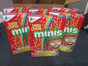 lot 268 image: 6- 10.5 oz Lucky Charms Minis...