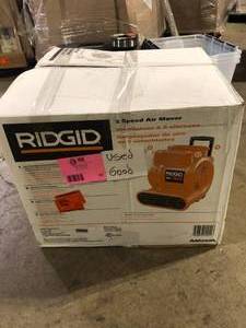 lot 45 image: RIDGID 1625 CFM 3-Speed Portable Blower Fan Air Mover with Collapsible Handle and Rear Wheels for Water Damage Restoration Used  Customer Returns See Pictures