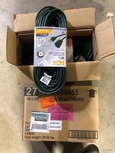 lot 53 image: Lot of HDX 60 ft. 163 Extension Cord, Green    Customer Returns See Pictures