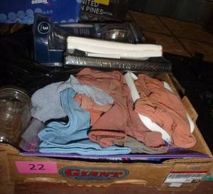 lot 22 image: Rags, trash bags, shower head, 2 tissue dispensers
