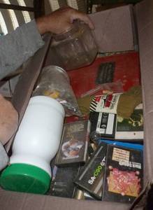 lot 44 image: variety box - cassettes, vbelts, rug, dish racks