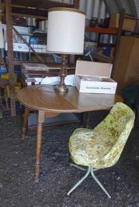 lot 74 image: Table, chair, lamp, electric blanket