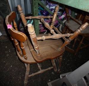 lot 83 image: 4 wood dining chairs, seat is split on one of them