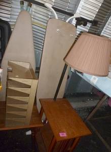 lot 97 image: Table with lamp and 2 ironing boards