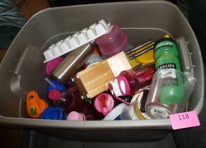 lot 118 image: 2 totes full of kitchen items and kids dress up clothes