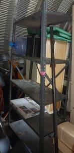 lot 174 image: metal garage shelving, cart and wastebasket