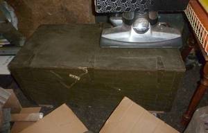 lot 201 image: wood military trunk full of misc 2x4 pieces