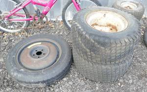 lot 209 image: 3 misc tires with rims  T14580R16, 23x10.5-12