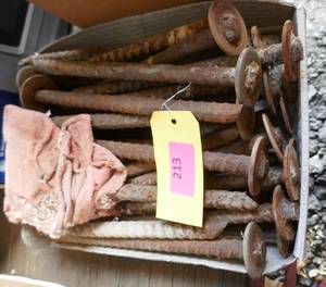 lot 213 image: box of steel tie rod stakes