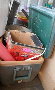 lot 225 image: cooler with jumpstarter, pails, car stereo equalizer, coleman chair