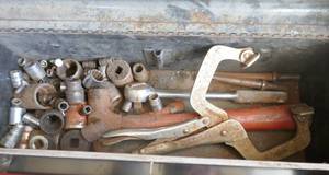 lot 243 image: toolbox with sockets, clamp ratchet, hammer