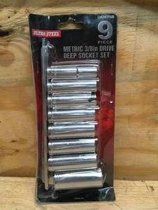 lot 28 image: Ultra Steel Metric 38 in Drive Deep Socket Set (9 Pieces)
