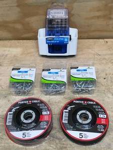 lot 111 image: Lot of Impact Drive Bit Set, 3 - Steel Rivet Packs and 2 - Porter Cable Multi Wheel Set