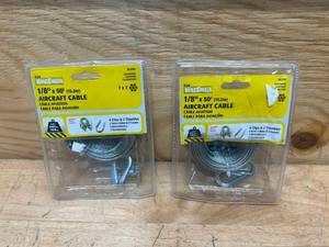 lot 161 image: KINGCHAIN Lot of 2- 14in. X 25ft., 7in. X 7in. Wire Tow Cables with 4 Clips and 2 Thimbles Each, Pre-Cut 25ft. Each