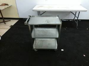 lot 34 image: Stainless Steel 3-Tier Utility Cart on Wheels
