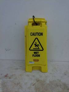 lot 124 image: Lot of Yellow Caution Signs - Wet Floor and Restroom Closed