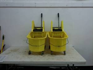 lot 126 image: Lot of 2 Yellow Commercial Mop Buckets with Wringer