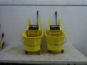 lot 127 image: Set of Yellow Commercial Mop Buckets with Wringers