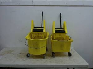 lot 128 image: Yellow Commercial Mop Buckets with Wringer - Set 2