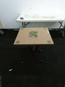 lot 161 image: Antique Wooden Folding Table with Hand-Painted Floral Design