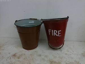 lot 172 image: pair of decorative aluminum buckets including fire bucket
