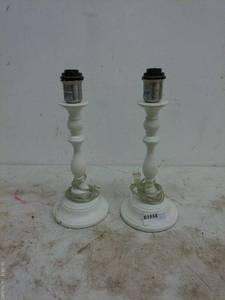 lot 174 image: Pair of Vintage White Candlestick Table Lamps