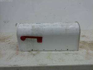 lot 280 image: White Steel Mailbox with Red Handle