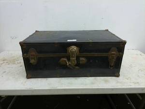 lot 296 image: Vintage Metal Travel Trunk with Latches