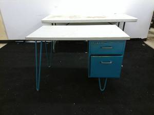 lot 297 image: Vintage Metal Desk with Hairpin Legs and Drawers