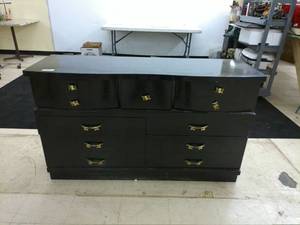 lot 330 image: Vintage Black Wooden Dresser with Nine Drawers