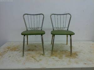 lot 376 image: Vintage Metal Frame Green Seat Chairs - Pair