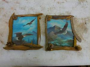 lot 380 image: Set of 2 Eagle Artwork with Rustic Frames