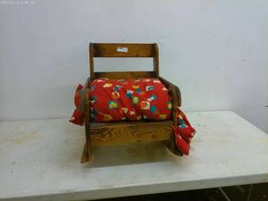 lot 385 image: Vintage Wooden Rocking Doll Chair with Cushion