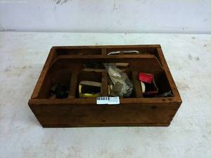 lot 388 image: Wooden Caddy with Assorted Hardware Items