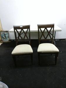 lot 427 image: Pair of Wooden Dining Chairs with Cushioned Seats