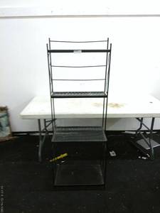 lot 479 image: Black Metal Bakers Rack with Mesh Shelves