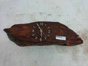 lot 485 image: Rustic Wood Slab Wall Clock with Brass Numbers