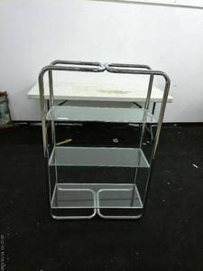 lot 16 image: Glass and Chrome Three-Tier Shelf Unit