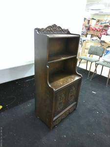 lot 21 image: Vintage Wooden Bookshelf with Ornate Carvings