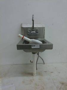 lot 27 image: Stainless Steel Wall-Mounted Utility Sink with Faucet