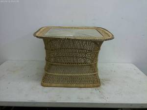 lot 462 image: Handwoven Rattan Side Table with Glass Top