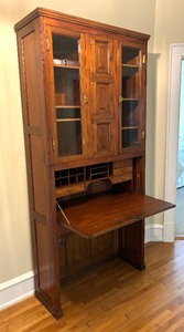 Vintage Elevated Bureau Bookcase  Vintage Drop Leaf Secretary Desk with Bookcase