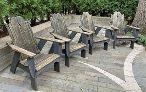 Four Adirondack Weathered Wooden Chairs