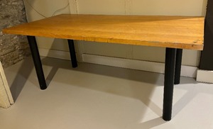 Vintage Wooden Top Table with Metal Legs