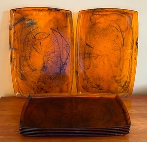 Set of Eight Vintage Tortoise Shell Plastic Trays