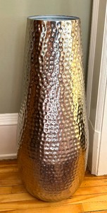 Silver Plated Hammered Metal Umbrella Stand  Tall Vase