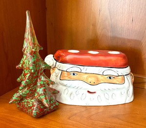 Department 56 Santa Candle Holder and Art Glass Tree Figurine