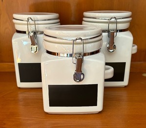 Three Crate & Barrel Decorative Kitchen Canisters